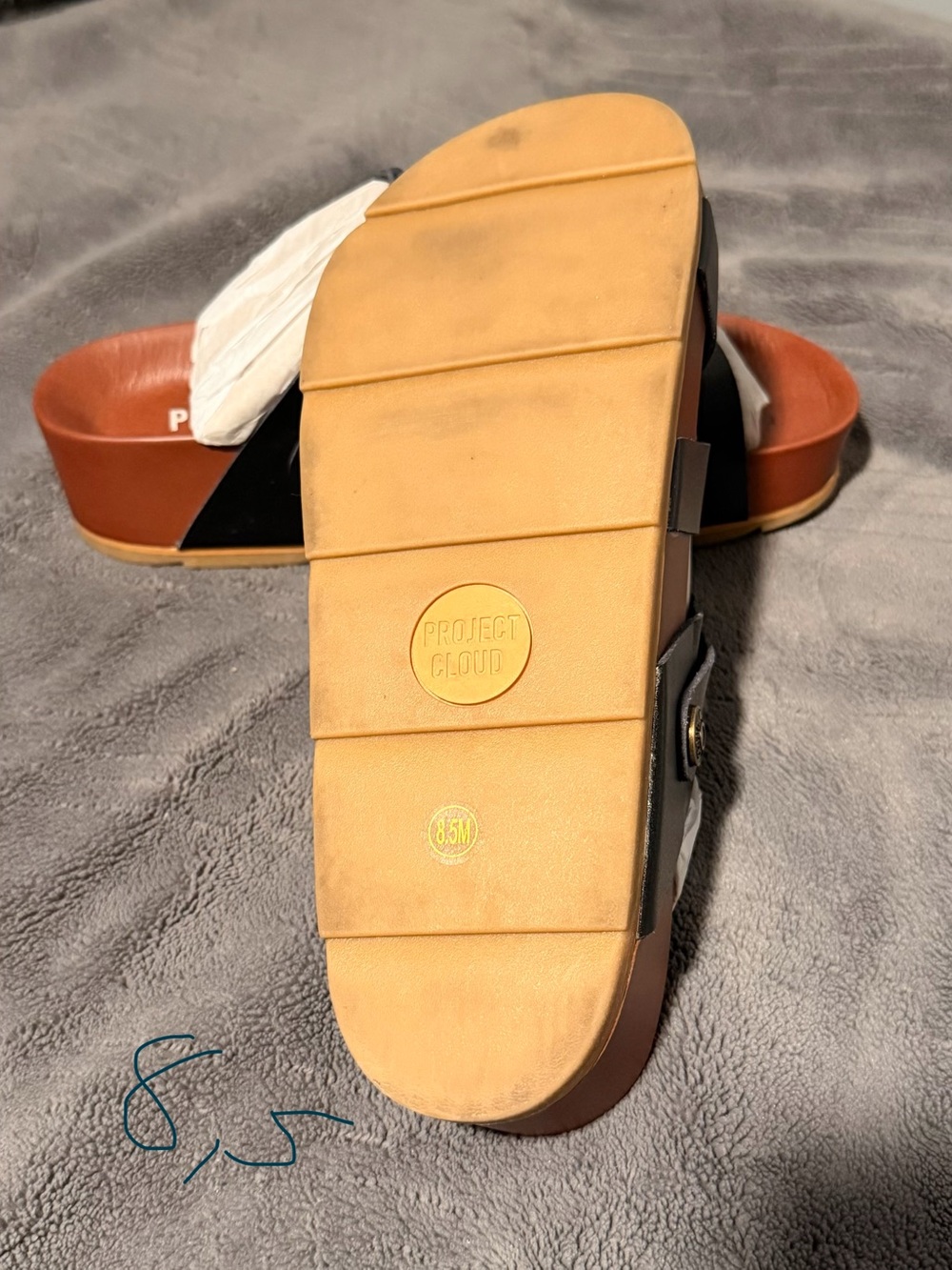 Black Triple-Strap Slide Sandals with Brown Footbed - Picture 3 of 3